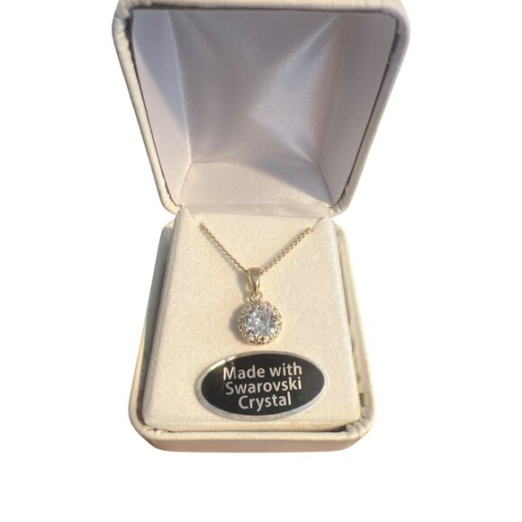 Swarovski Crystal Pendant Necklace Gold Tone Round Adj 18" + 3.5" New in Box - Picture 1 of 5